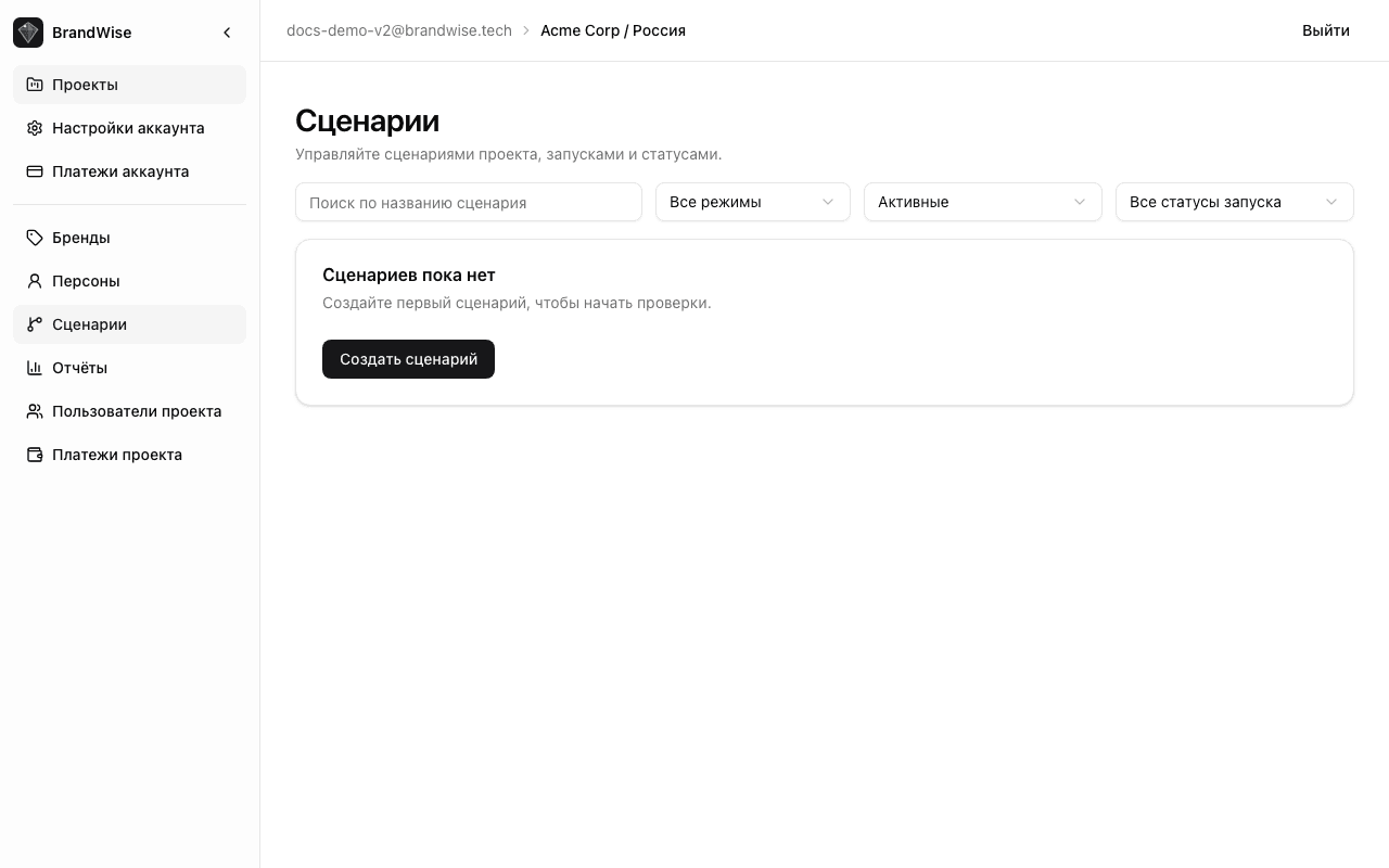Боковое меню проекта BrandWise — все разделы навигации
